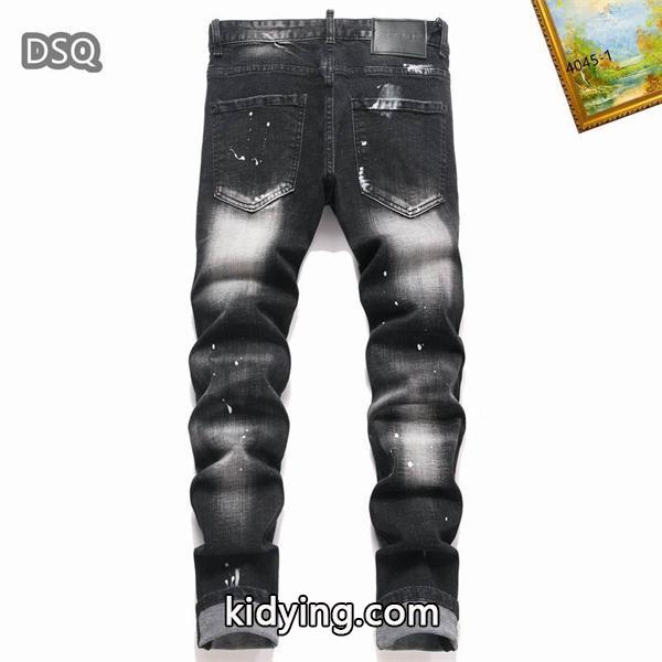 ディースクエアード ブラック × ホワイト ヴィンテージ風加工 ダメージ デニムパンツ 偽物 DSQUARED2 秋冬レトロムード 注目-1