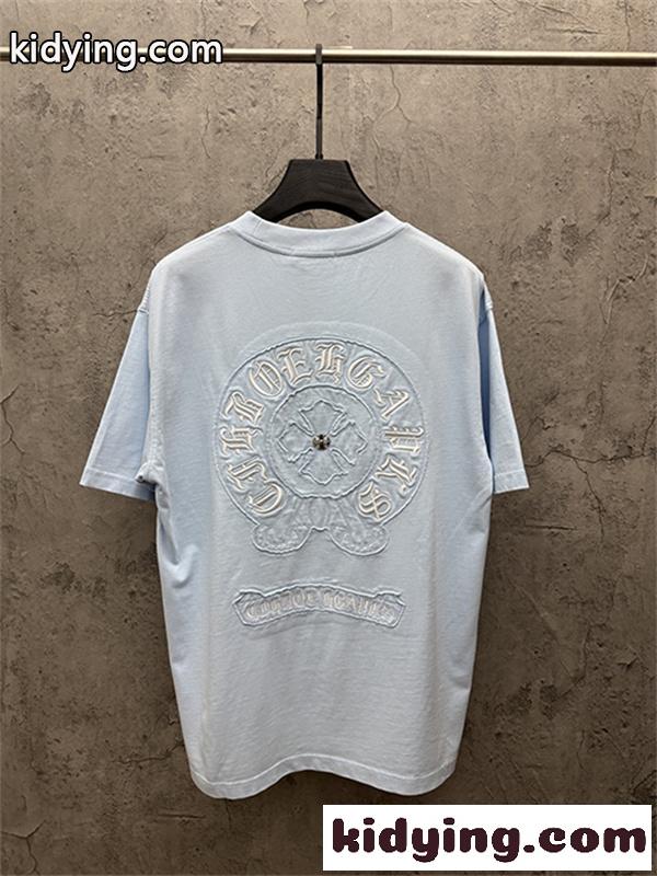 クリームベージュ 半袖Tシャツ Chrome Hearts クロムハーツ コピー 胸元グリーンサークルロゴ クルーネック ワンポイントデザイン-4