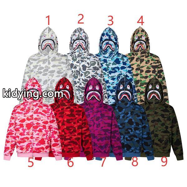 BAPE コピー 秋冬 復古 定番 グレー カモフラージュ シャーク 連帽 ジップアップ ベイプ-5