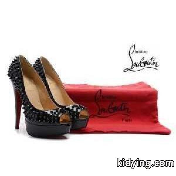 美脚力アップ 黒 型押し レザー CHRISTIAN LOUBOUTIN スパイクスダッズ クリスチャンルブタン オープントゥ パンプス_クリスチャンルブタン CHRISTIAN LOUBOUTIN_ブランド コピー 激安(日本最大級)-0