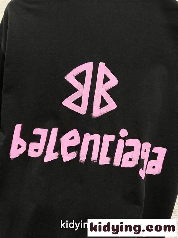 ブラック 半袖Tシャツ バレンシアガ コピー ピンク バックプリント ストリート Balenciaga 映えデザイン-3