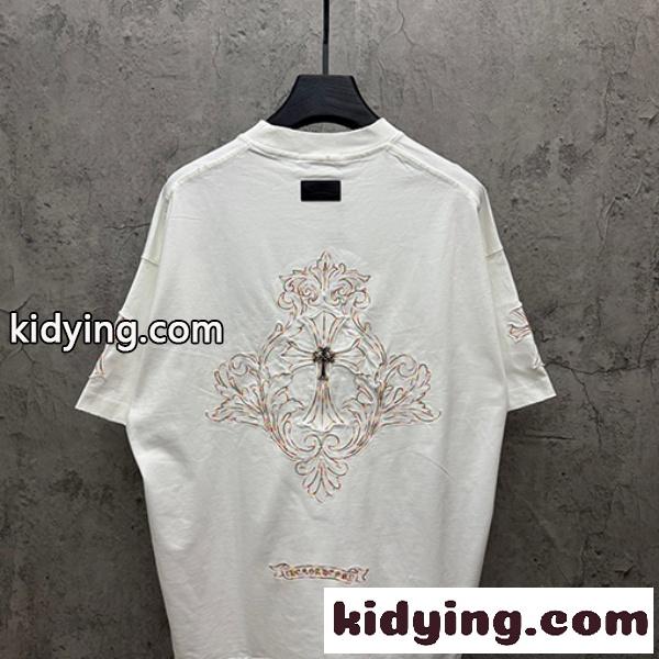 CHROME HEARTS クロムハーツ 2026新作 メンズ 半袖Tシャツ クロスフローラル 刺繍 グラフィック オーバーサイズ 高街風-6
