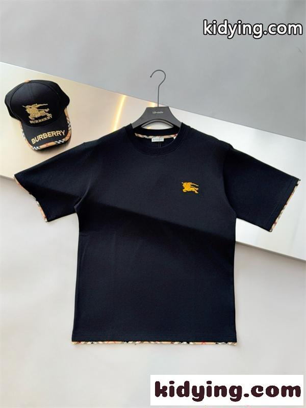 激安 メンズ バーバリー コピー BURBERRY 半袖Tシャツ クルーネック チェック切替 ロゴ刺繍 コットン素材 英倫風 カジュアル 夏-1
