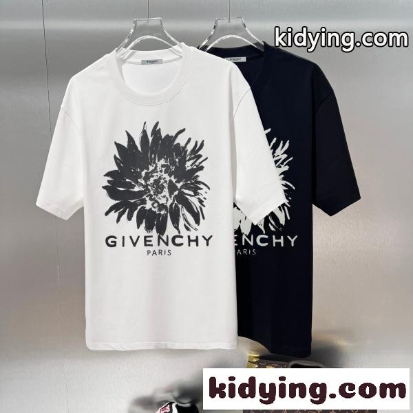 GIVENCHY（ジバンシー）コピー 2026新作 フラワープリント ビッグロゴTシャツ 半袖カットソー ストリートモード-0