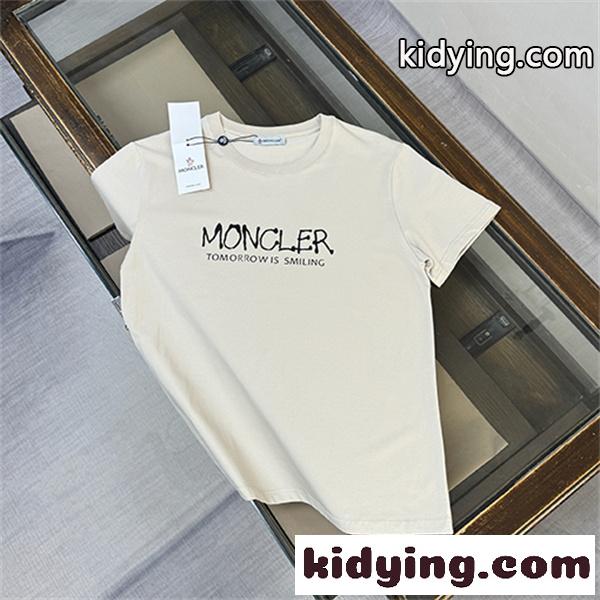 ホワイト 半袖Tシャツ MONCLER モンクレール コピー TOMORROW IS SMILINGロゴ クルーネック フロント英字プリント すっきりシルエット-5