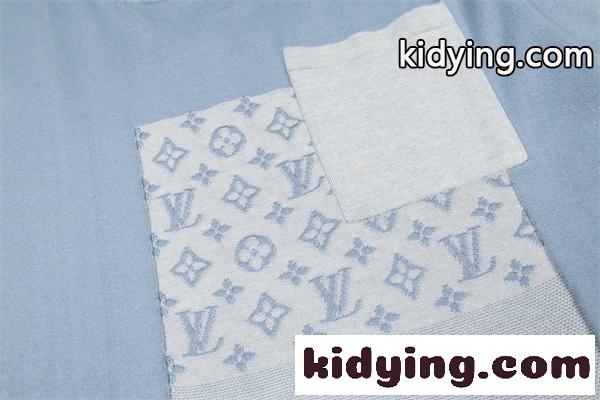 ブルー モノグラムパネル切替 クルーネック ポケットディテール 柔らかニット Tシャツ LOUIS VUITTON ルイヴィトン コピー-3