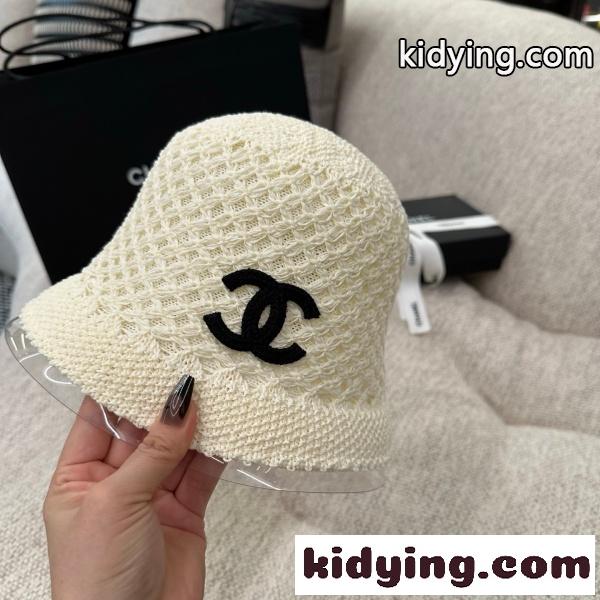 2026新作 CHANEL シャネル 透かし編みバケットハット レディース サマーニット帽 軽量通気性 ワイドブリム ココマークデザイン-11