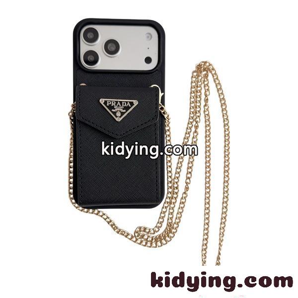 スマホケース チェーン付き PRADA ミニバッグ風 カードポケット付き プラダ コピー レディース-0