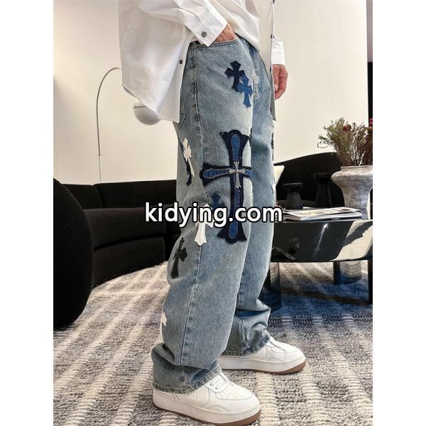 2025秋冬限定 ブラック ブルー ホワイト クロス刺繍デザイン Chrome Hearts クロムハーツ 偽物 デニムパンツ-8