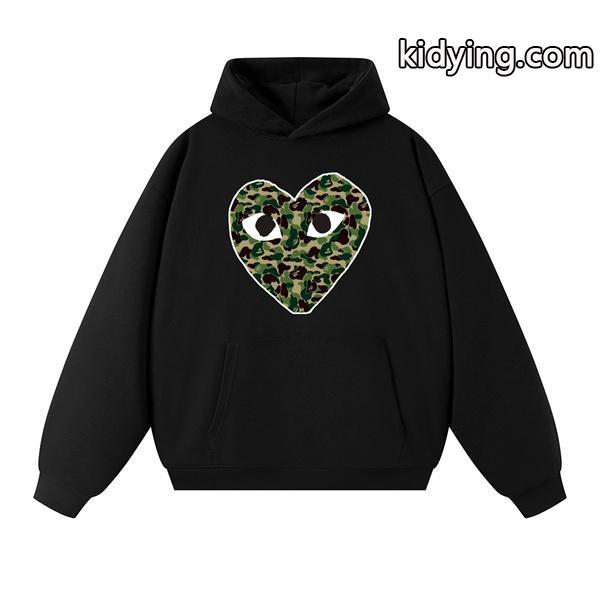 BAPE ブラック カモフラージュ ハート 連帽 スウェット コムデギャルソン ベイプ コラボ スーパーコピー 秋冬-1