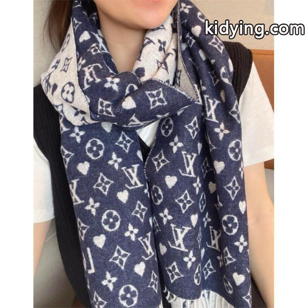 Louis Vuitton ルイ・ヴィトン 小ロゴ ハート柄 カシミヤ ストール マフラー 45×190cm 冬 新作 限定デザイン-1
