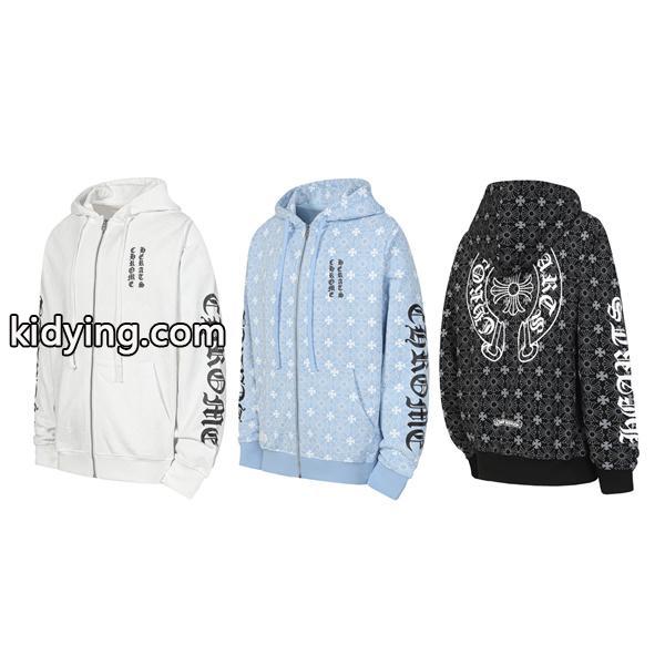 クロムハーツ コピー Chrome Hearts パーカー 話題 ホワイト × スカイブルー 星柄フルジップ 快適着心地 2025秋冬注目-0