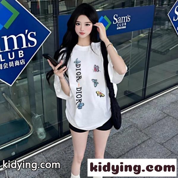 2026春夏新作ディオール蝶モチーフプリント半袖Tシャツゆったりクルーネック個性派デザイン-1