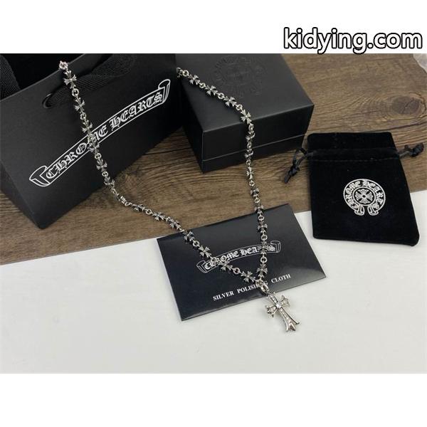 クロムハーツ コピー 重厚 優雅 シルバーネックレス フラワークロスチェーン CHROME HEARTS-0