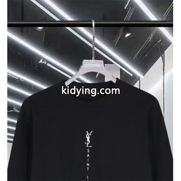 ホワイト 縦ロゴ ロングスリーブ T シャツ サンローラン SAINT LAURENT コピー 秋冬日常シンプル定番-5