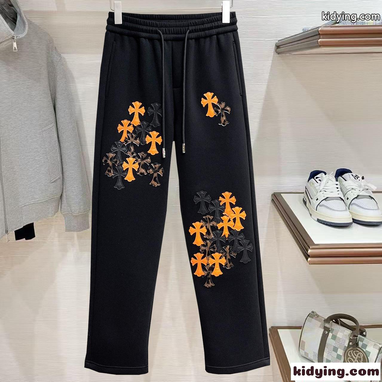 クロムハーツ メンズ ロングパンツ クロスアップリケ フロントデザイン 刺繍 高級ストリート 快適素材 春新作-0