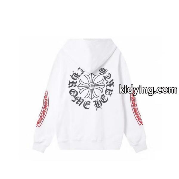 クロムハーツ 偽物 パーカー スタイリッシュ レッドスリーブ クロスロゴ ブラックホワイト CHROME HEARTS-0