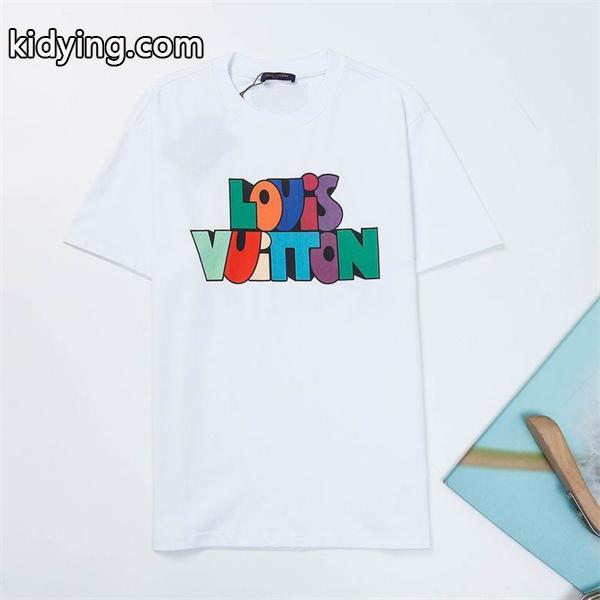 春の新色LOUIS VUITTONルイヴィトンコピー人気刺繍ロゴ付きメンズクルーネック半袖Tシャツ-1