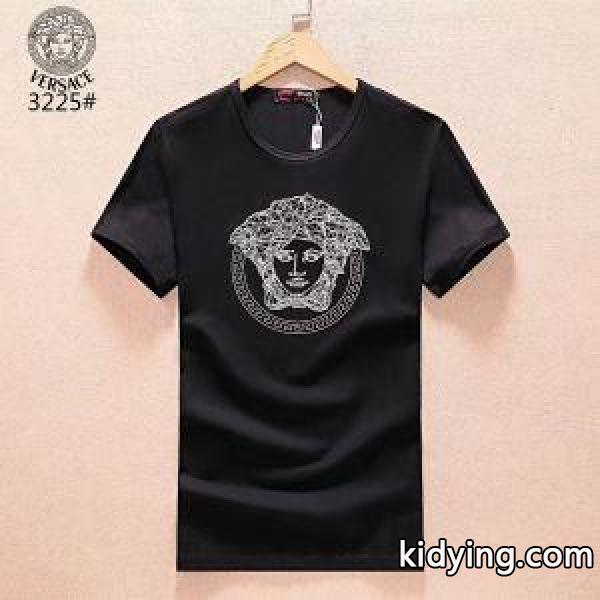 シンプルヴェルサーチ半袖ＴシャツVERSACE通販刺繍ロゴＴシャツクールネックインナートップス３色可選-0