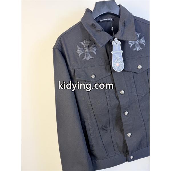 クロス刺繍 デニムジャケット ブラック 重厚 無骨 存在感 CHROME HEARTS クロムハーツ コピー-6