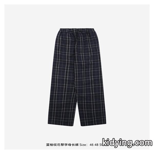 バレンシアガ コピー チェックパンツ ブルーグリッド パターン ゆったりフィット カジュアル 長ズボン BALENCIAGA-0