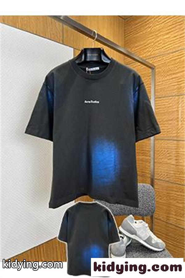 チャコールブラック 半袖Tシャツ Acne Studios 胸元ミニロゴ アクネストゥディオズ コピー クルーネック ゆったりシルエット-1