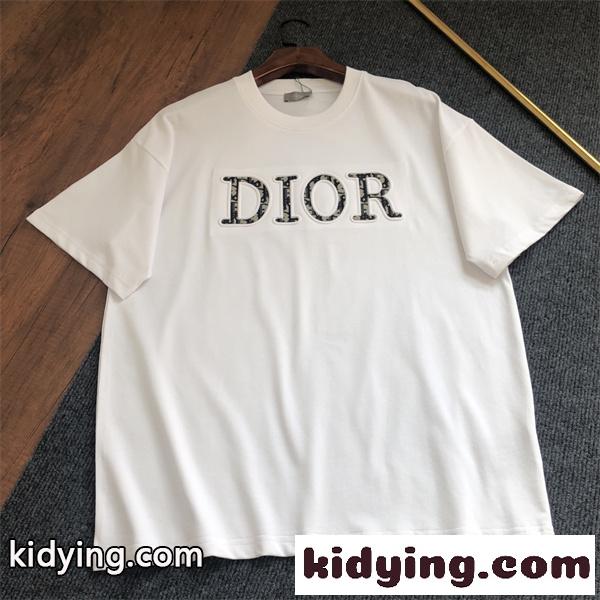 フロントロゴ グラフィックアクセント シンプルスタイル DIOR ディオール コピー コットンTシャツ 夏ファッション-2