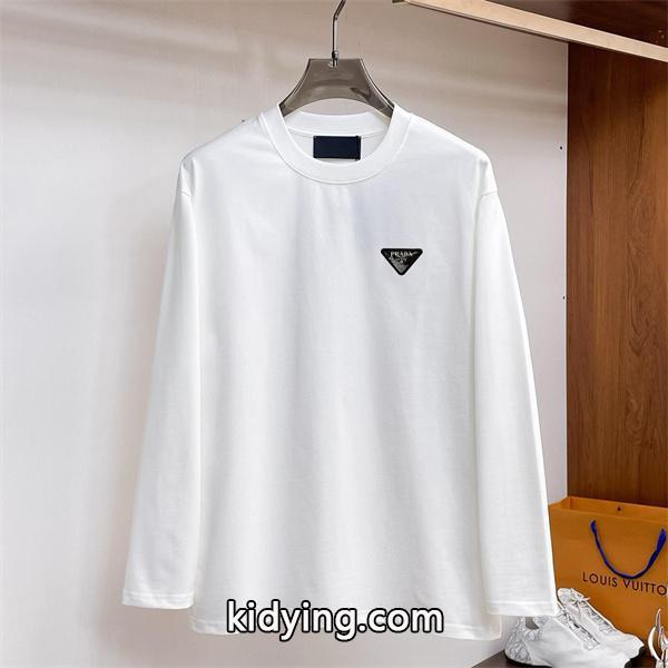 PRADA 偽物 長袖Tシャツ ホワイト 高品質 シンプルデザイン 優良素材 かっこいい プラダ-0