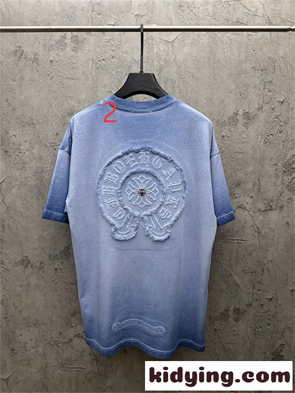 ピンク 半袖カットソー Chrome Hearts クロムハーツ コピー トーンロゴ ワンポイント刺繍風 ウォッシュ加工 丸首 カジュアルトップス-3