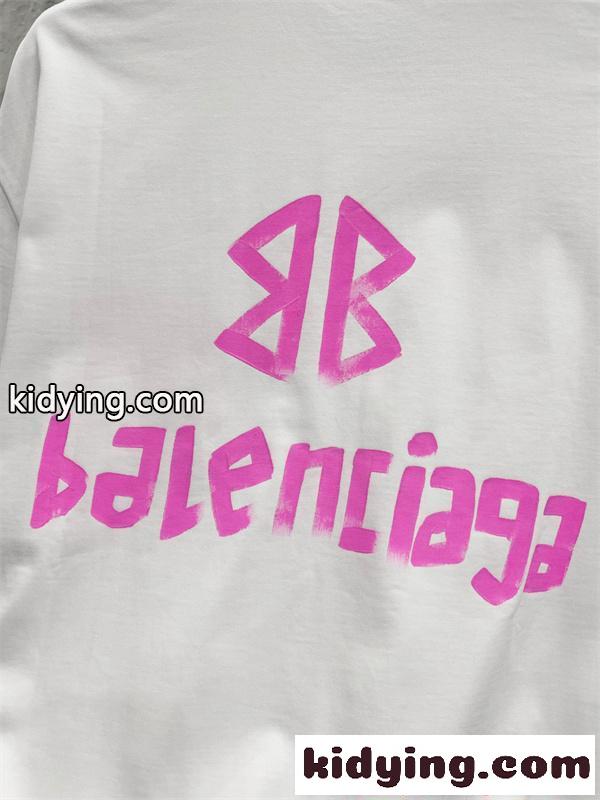 白Tシャツ 半袖 バレンシアガ コピー ピンク 手描き風 Balenciaga シンプル ストリート グラフィティ風-4