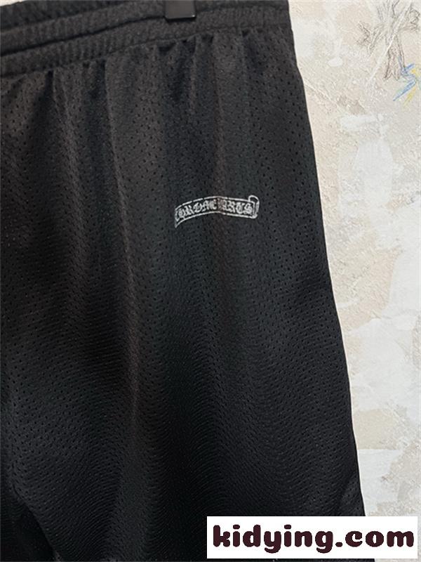ブラック メッシュショーツ Chrome Hearts クロムハーツ コピー CHロゴ刺繍 ゴムウエスト ドローコード付き カジュアルハーフパンツ-6