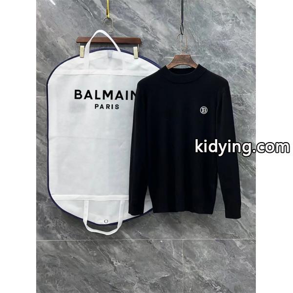 BALMAIN コピー 秋冬ビジネスシャープ 定番 ブラック × ホワイト 半高领 円形ロゴ ニットセーター バルマン-3