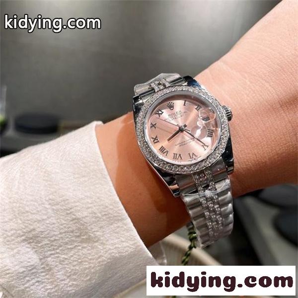 ロレックス コピー 31mm 腕時計 ROLEX レディース エレガント ダイヤ装飾 ピンク文字盤 高級感 防水仕様-0