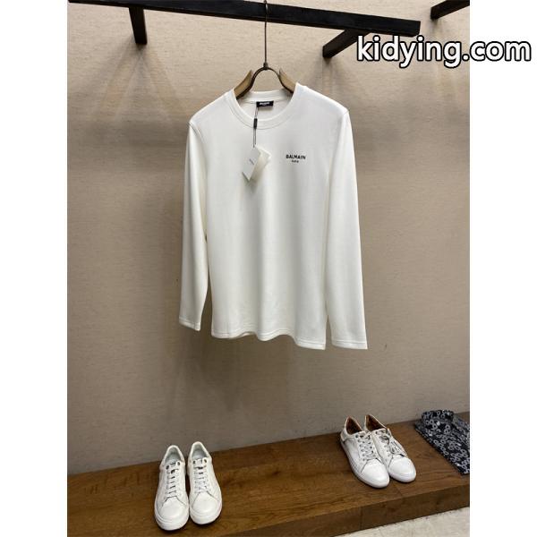 BALMAIN コピー 秋冬日常ベーシック 定番 ブラック × ホワイト 2 色 円领 ミニロゴ 長袖T シャツ バルマン-1