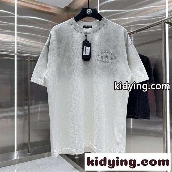 グレー 半袖Tシャツ 同色刺繍 バックロゴ クロスモチーフ 上品見え ミニマル クロムハーツ コピー Chrome Hearts-0