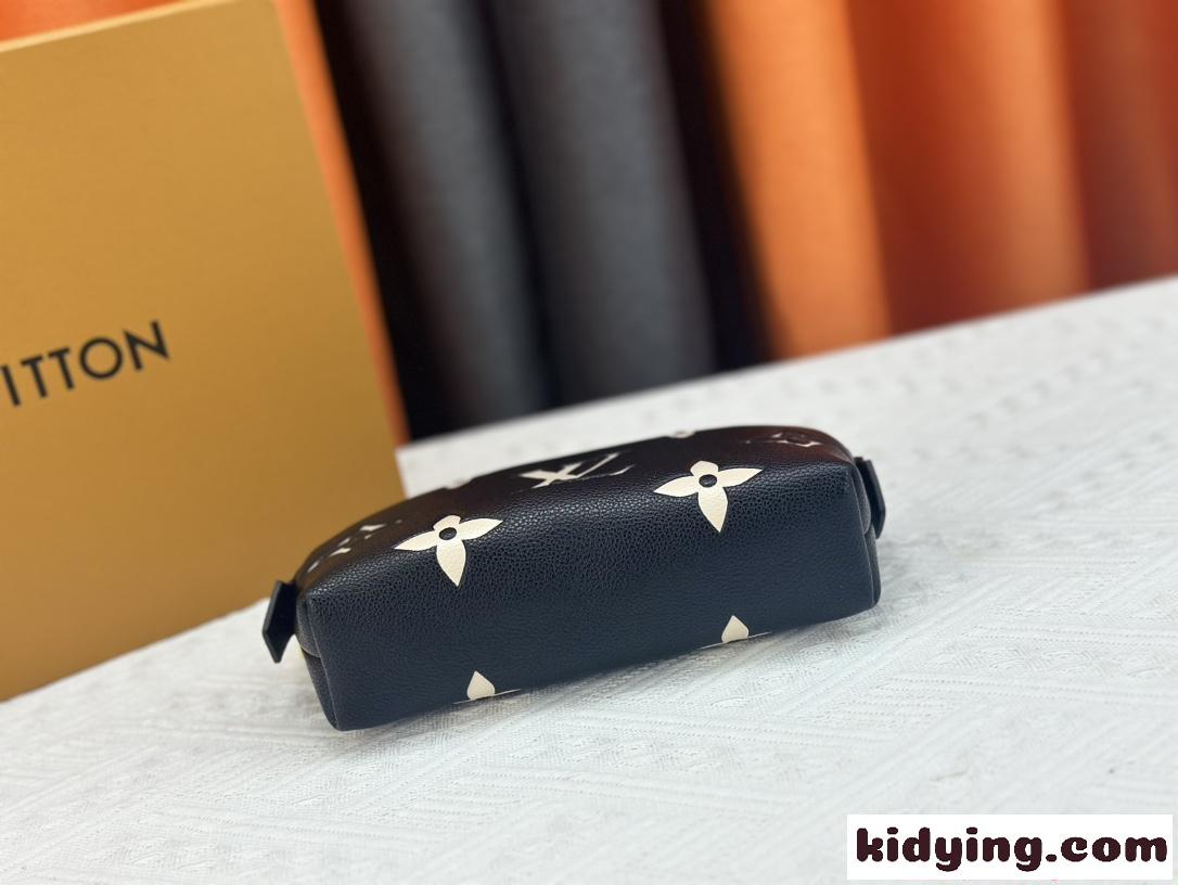ミニコスメポーチ ブラック ホワイトプリント Louis Vuitton ゴールドジッパー 軽量 コンパクト ルイヴィトン-5