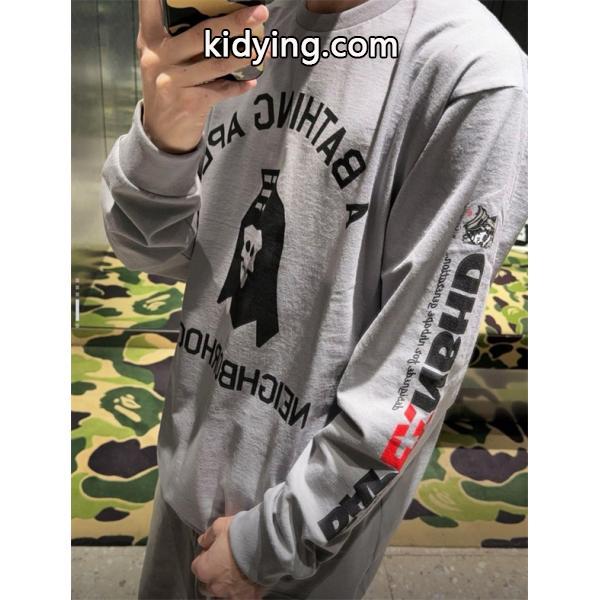 グレー コラボ スカル猿人 長袖 T シャツ ベイプ BAPE スーパーコピー 秋冬ストリートコラボ個性-2