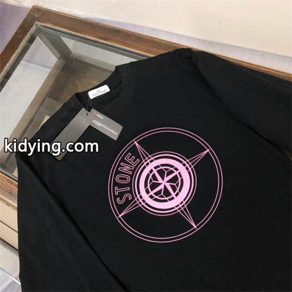 STONE ISLAND長袖ｔシャツ スーパーコピー  人気 上質 ピンクコンパスロゴ ブラック ストーンアイランド-2