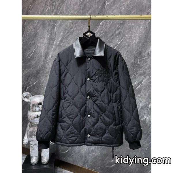 CHROME HEARTS 偽物 高級 シンプル キルティングジャケット レザー襟 防寒 クロムハーツ-3