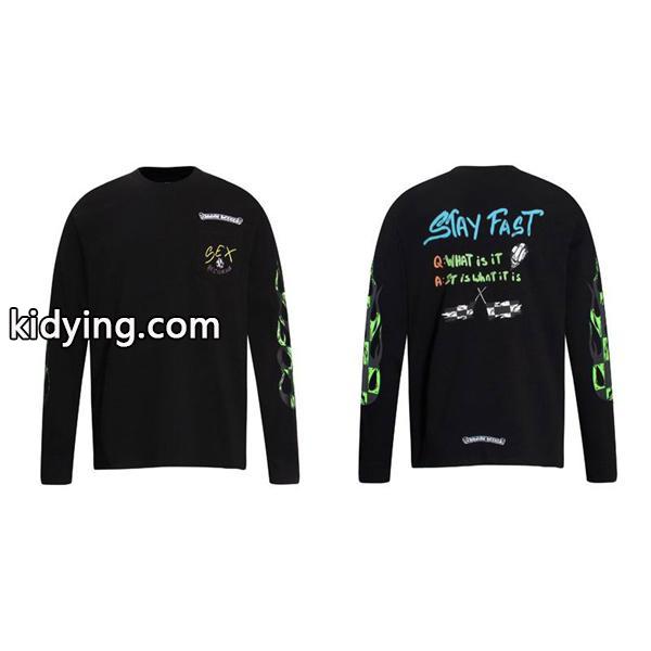 CHROME HEARTS コピー アクティブグラフィック ブラック長袖Tシャツ STAY FASTロゴデザイン クロムハーツ-1