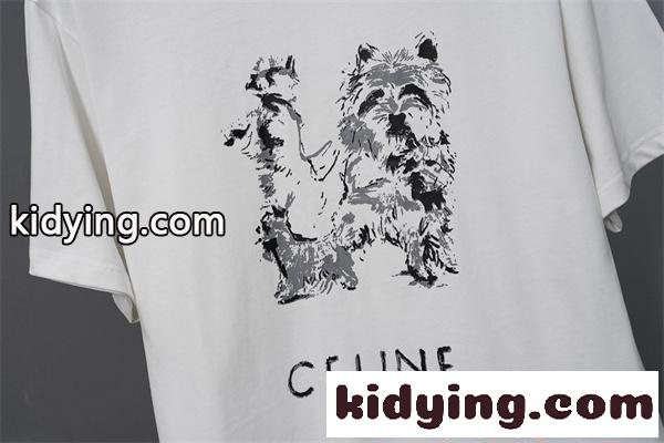 セリーヌコピー Tシャツ 半袖 アニマルプリント ドッグモチーフ メンズ レディース シンプル カジュアル 人気 夏 新作 CELINE 白-4