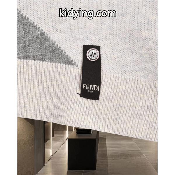 ニット FENDI フェンディ コピー メンズ 切替デザイン FF柄 ライトグレー  秋冬-7