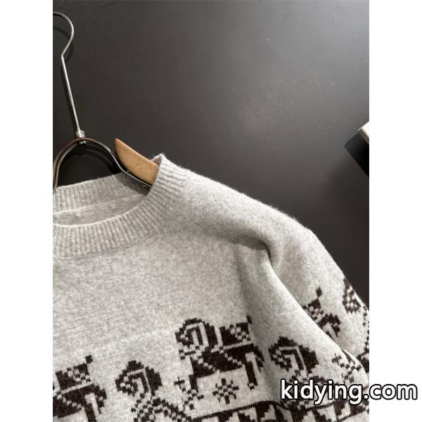 ふんわり グレー HERMES エルメス コピー ニットセーター 高級ウール混 メンズ 上品 暖かい 柔らか-4