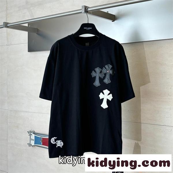 Chrome Hearts  ホワイト ブラック クロスクロムハーツ スーパー コピー  Tシャツ 胸ポケット付き カジュアル モード-0