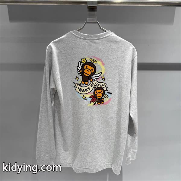 グレー × ブラック 天使 Milo プリント 長袖 T シャツ ベイプ BAPE 偽物 秋冬ストリートフェミニン-2