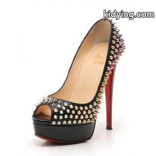 クリスチャンルブタン Christian louboutin パンプス ヒール スパイクスタッズ オープントゥ 黒 マルチカラー シューズ レザー 通販-0