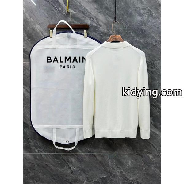 BALMAIN コピー 秋冬ビジネスシャープ 定番 ブラック × ホワイト 半高领 円形ロゴ ニットセーター バルマン-2