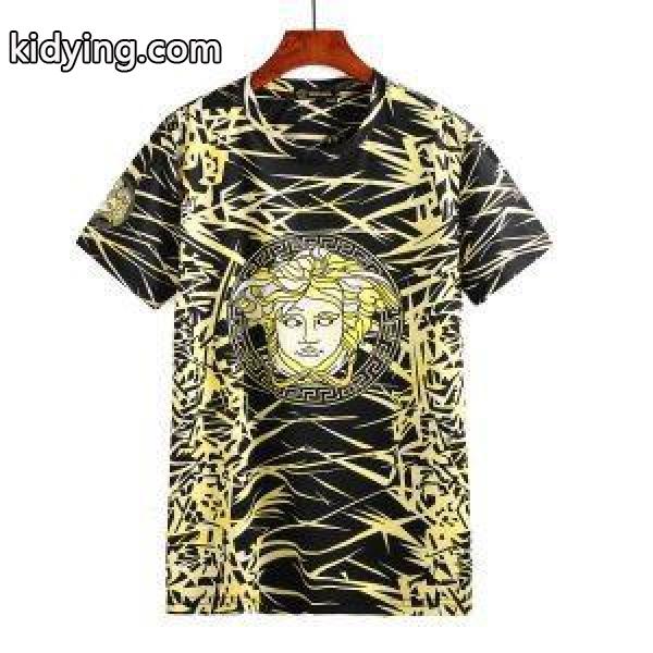 2018割引セールVERSACEヴェルサーチＴシャツスーパーコピーイエロー、ホワイトのメデューサ付きメンズクルーネック半袖トップス-0