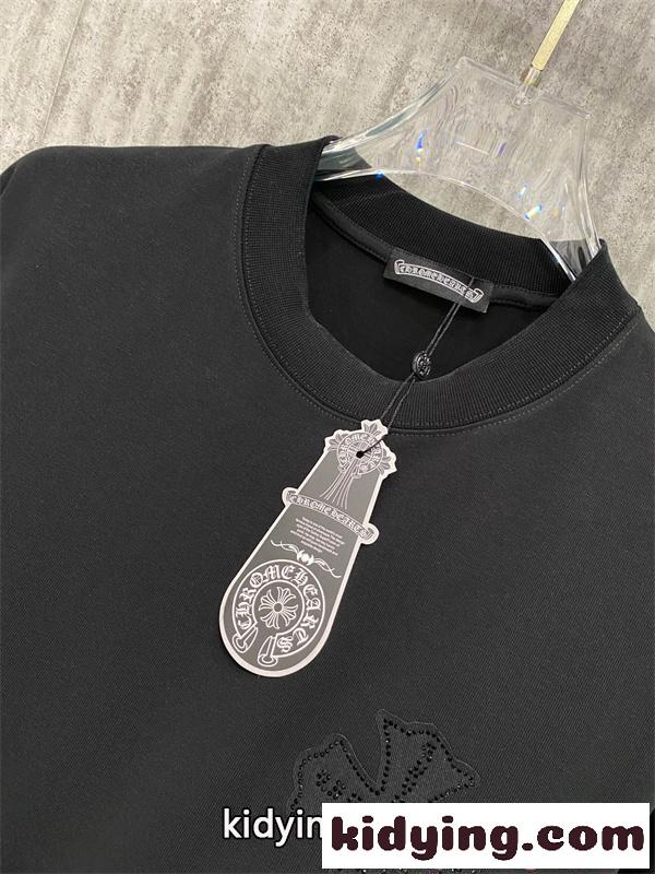 CHROME HEARTS 人気 ブラック クロムハーツ コピー ワンポイント ホワイト 半袖 Tシャツ シンプル-4
