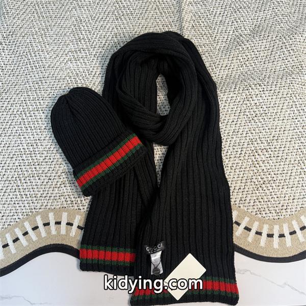 GUCCI グッチ コピー ニットマフラー キャップセット ブラック 暖か素材 冬仕様-0